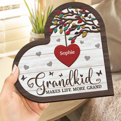 Grandkids - Grandkids Make Life Grand - Personalized 2-Layered Wooden Plaque With Stand(AQ)  The Next Custom Gift