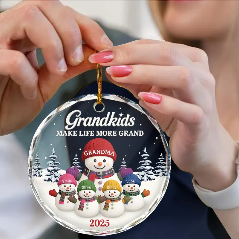 Grandkids Make Life More Grand - Personalized Circle Acrylic Ornament