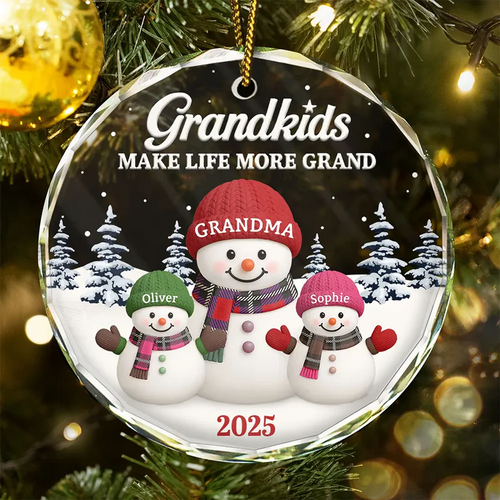 Grandkids Make Life More Grand - Personalized Circle Acrylic Ornament