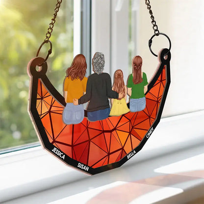 Grandma And Grandkids On The Moon - Personalized Window Hanging Suncatcher Ornament Hanging Suncatcher Ornament The Next Custom Gift