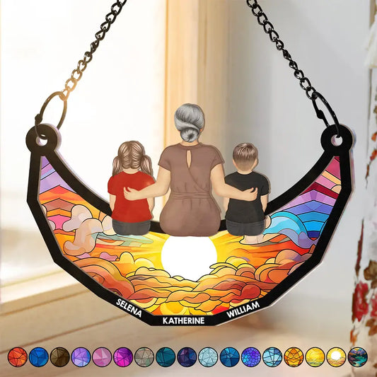 Grandma And Grandkids On The Moon - Personalized Window Hanging Suncatcher Ornament Hanging Suncatcher Ornament The Next Custom Gift