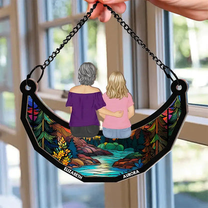 Grandma And Grandkids On The Moon - Personalized Window Hanging Suncatcher Ornament Hanging Suncatcher Ornament The Next Custom Gift