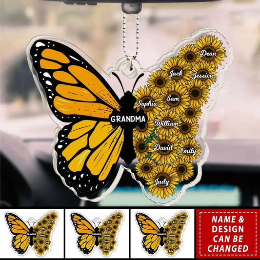 Grandma - Butterfly And Sunflower - Personalized Car Ornament ornament The Next Custom Gift