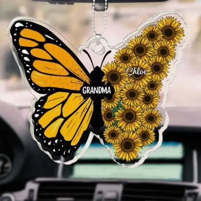 Grandma - Butterfly And Sunflower - Personalized Car Ornament ornament The Next Custom Gift