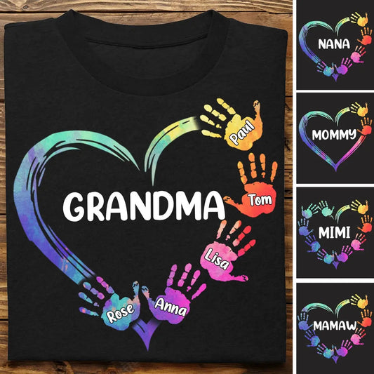 Grandma - Color Grandma Mom Heart, Hands Print V2  - Personalized T-shirt Shirts & Tops The Next Custom Gift