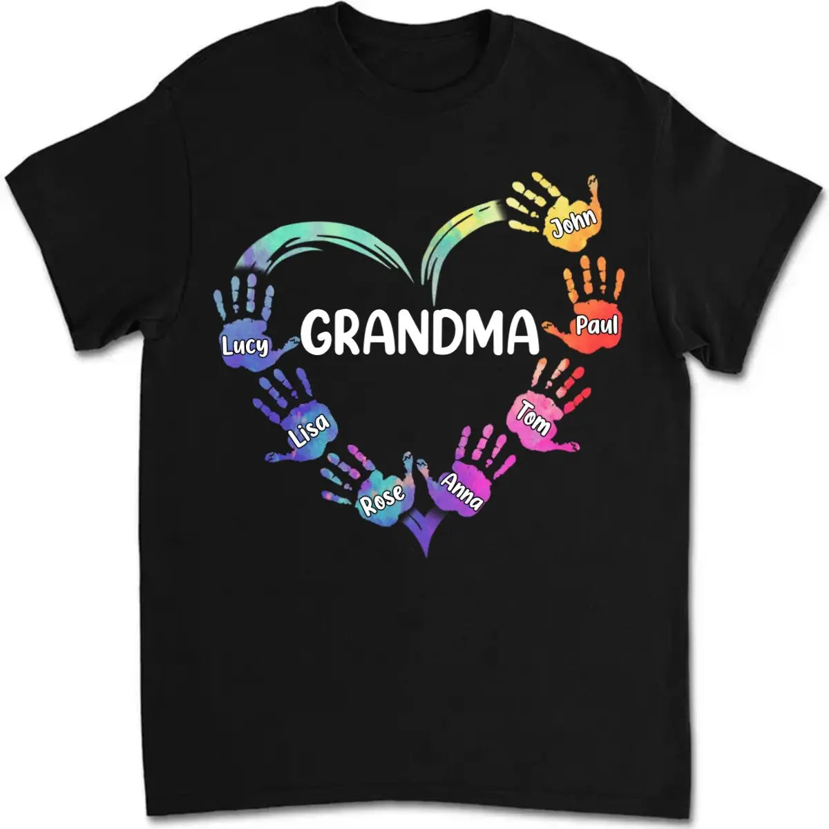 Grandma - Color Grandma Mom Heart, Hands Print V2  - Personalized T-shirt Shirts & Tops The Next Custom Gift