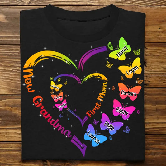 Grandma - First Mom Now Grandma With Butterfly - Personalized T-Shirt T-shirt The Next Custom Gift