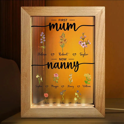 Grandma - First Mum Now Nanny Flowers - Personalized Frame Lamp Frame Lamp The Next Custom Gift