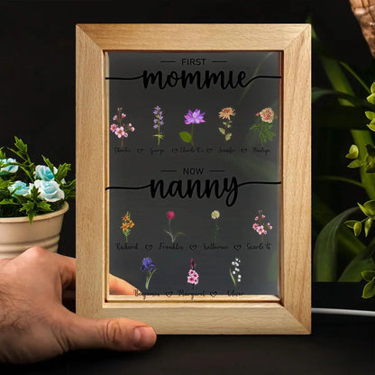 Grandma - First Mum Now Nanny Flowers - Personalized Frame Lamp Frame Lamp The Next Custom Gift