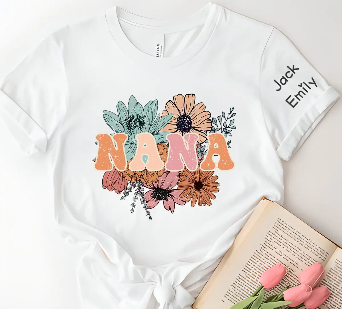 Grandma - Floral Nana - Personalized T-shirt T-shirt The Next Custom Gift