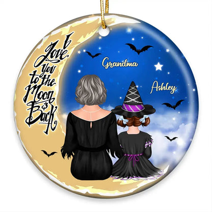 Grandma Grandkids On Moon Back View Halloween Personalized Circle Ornament ornament The Next Custom Gift