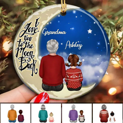 Grandma Grandkids On Moon Personalized Circle Ornament, Christmas Gift ornament The Next Custom Gift