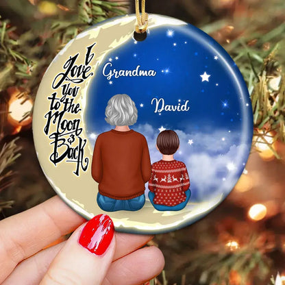 Grandma Grandkids On Moon Personalized Circle Ornament, Christmas Gift ornament The Next Custom Gift