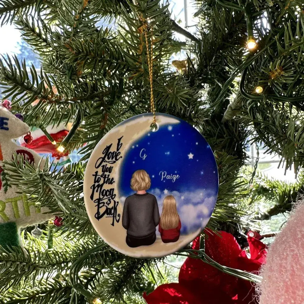 Grandma Grandkids On Moon Personalized Circle Ornament, Christmas Gift ornament The Next Custom Gift