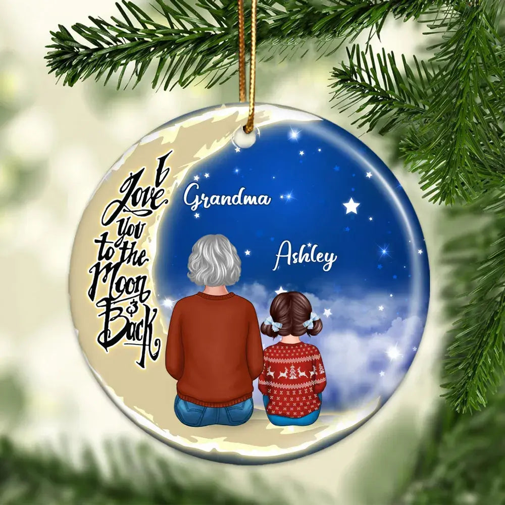 Grandma Grandkids On Moon Personalized Circle Ornament, Christmas Gift ornament The Next Custom Gift