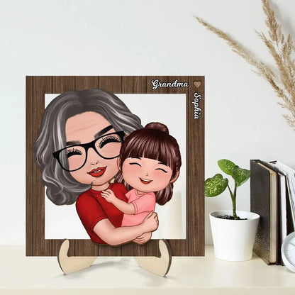 Grandma - Grandma Mom Holding Kid - Personalized 2-Layer Wooden Plaque (VT) Wooden Plaque The Next Custom Gift