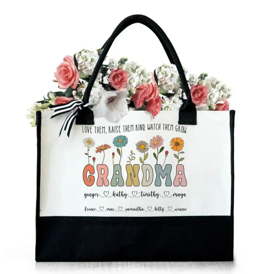 Grandma - Grandma Wild Floral Custom Grandkids' Names - Personalized Canvas Tote Bag Tote Bag The Next Custom Gift