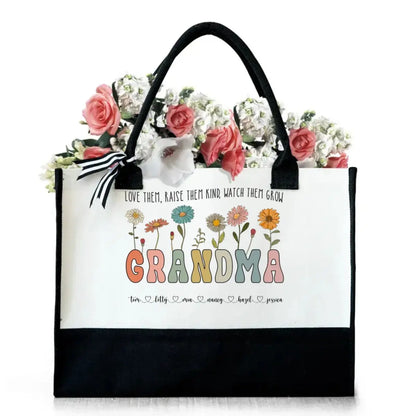 Grandma - Grandma Wild Floral Custom Grandkids' Names - Personalized Canvas Tote Bag Tote Bag The Next Custom Gift