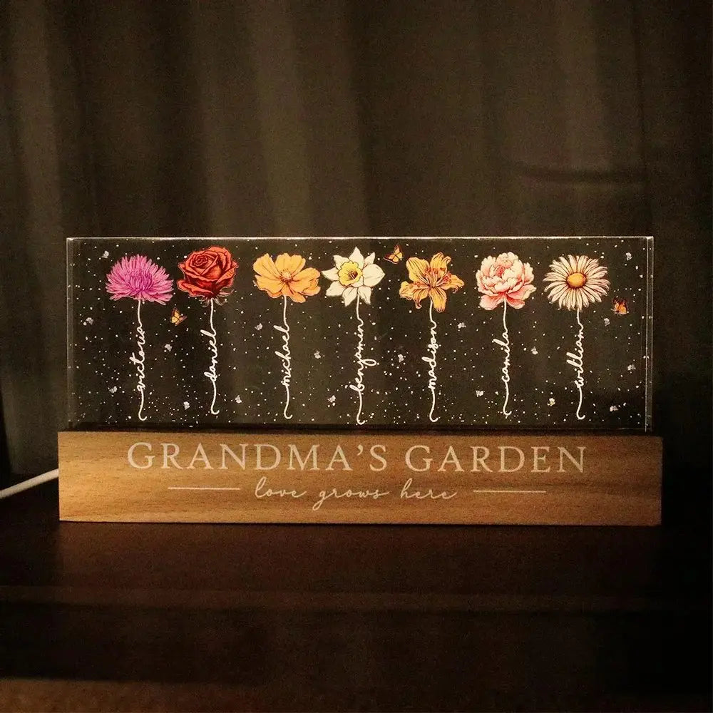 Grandma - Grandma‘s Garden Birth Month Flower - Personalized LED Night Light LED Night Light The Next Custom Gift