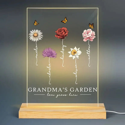 Grandma - Grandma's Garden Love Grows Here Beautiful Birth Month Flower - Personalized Acrylic Plaque With LED Night Light