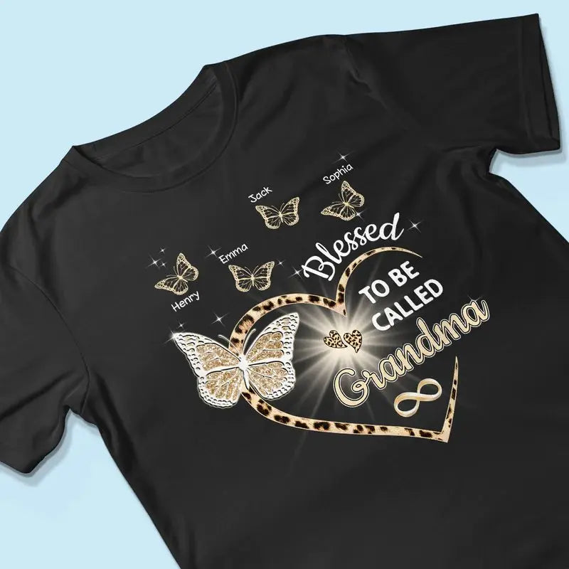 Grandma - Heart Butterflies Grandma Leopard - Personalized T-shirt (VT) - The Next Custom Gift  Shirts & Tops