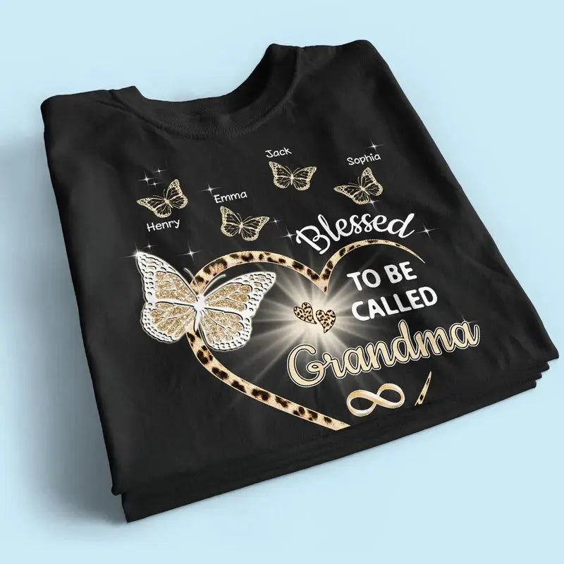 Grandma - Heart Butterflies Grandma Leopard - Personalized T-shirt (VT) - The Next Custom Gift  Shirts & Tops