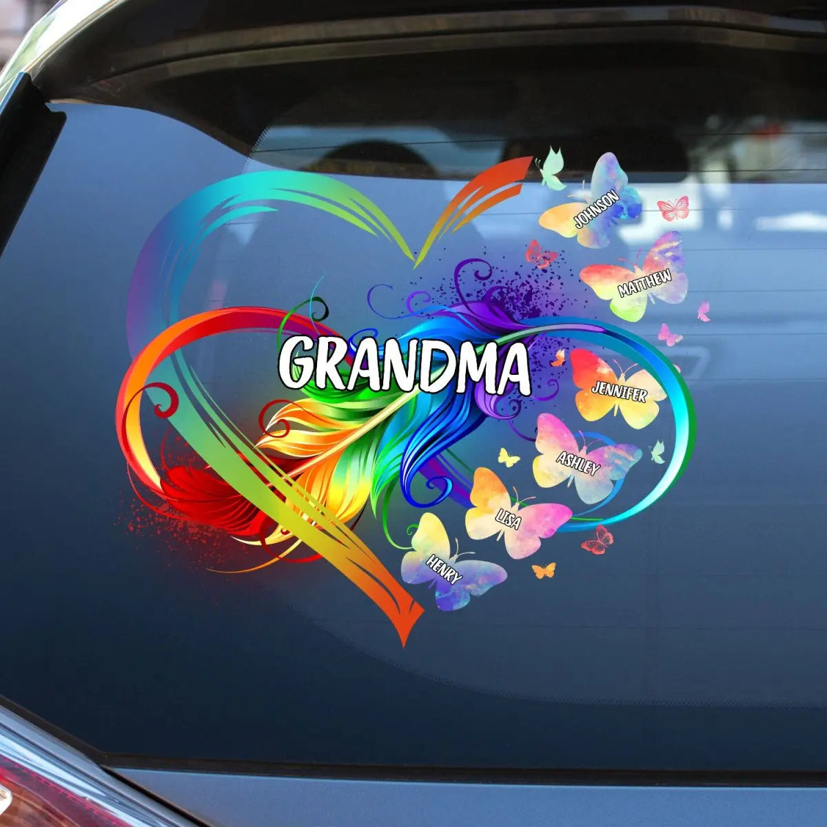 Grandma - Heart Infinity Butterfly - Personalized Decal Decal The Next Custom Gift