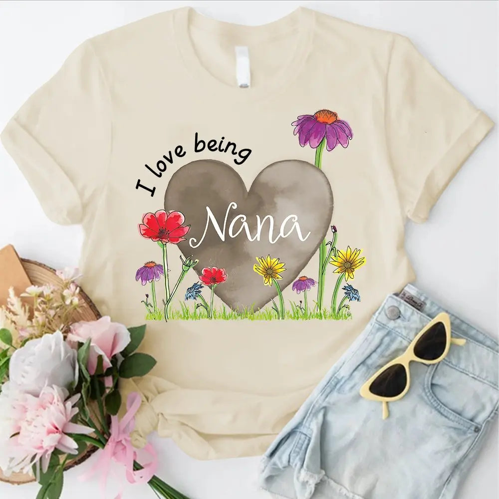 Grandma - I Love Being Grandma Heart Flower - Personalized Unisex T-shirt (LH) Shirts & Tops The Next Custom Gift