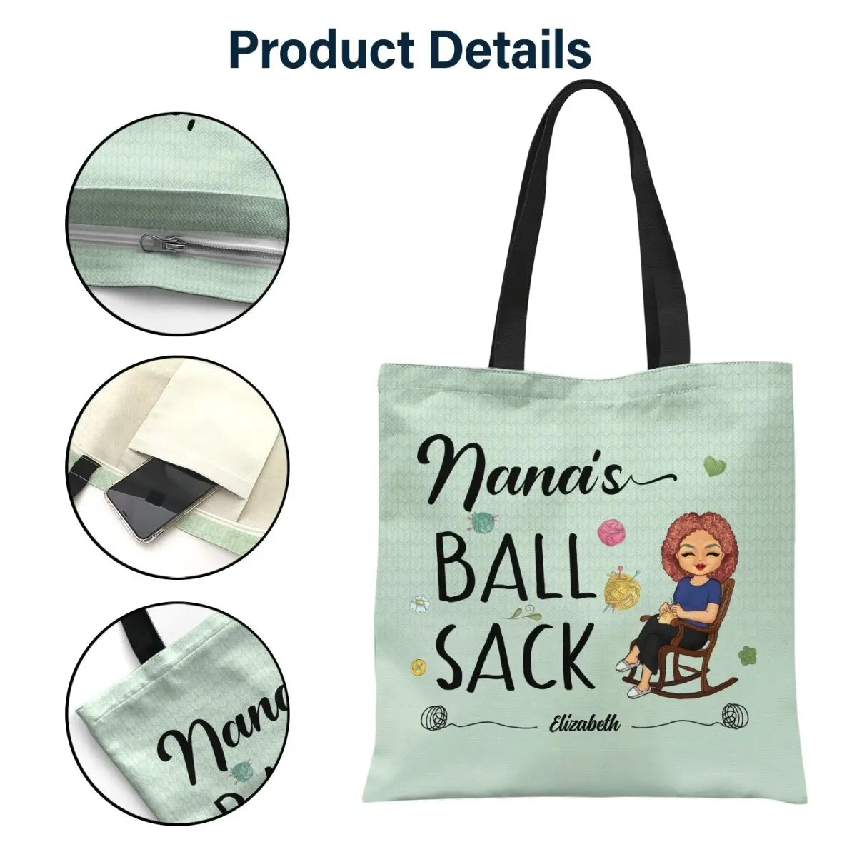 Grandma - Knitting Ball Sack - Gift For Grandma And Mother - Personalized Zippered Canvas Bag Canvas Bag The Next Custom Gift