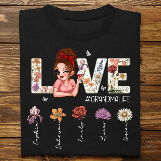 Grandma - Love Grandma Life Vintage Birth Flowers - Personalized Unisex T-shirt, Hoodie, Sweatshirt Shirts & Tops The Next Custom Gift