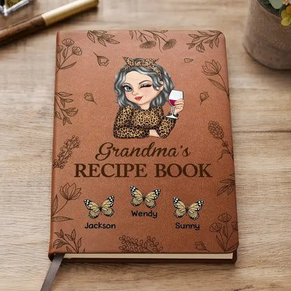 Grandma Mom Auntie Butterfly Recipe Cookbook - Personalized Leather Journal Leather Journal The Next Custom Gift