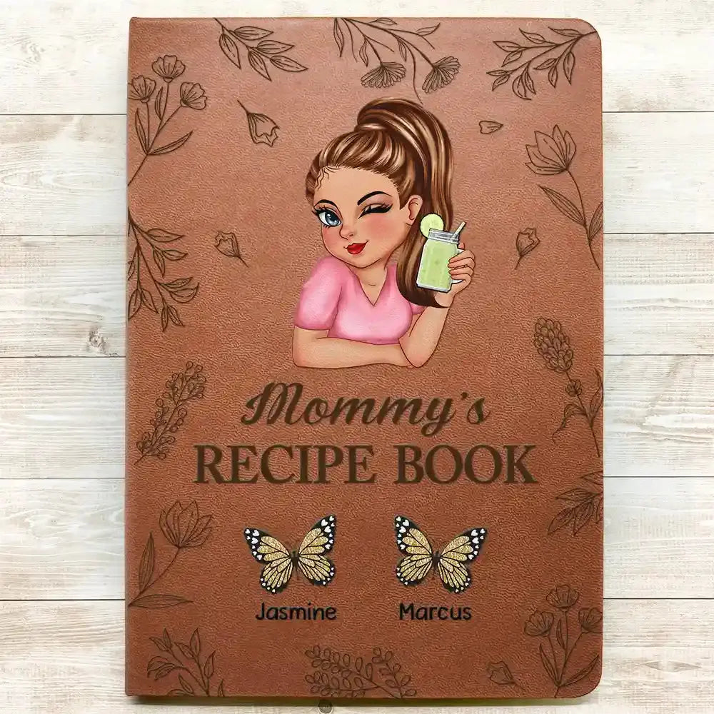 Grandma Mom Auntie Butterfly Recipe Cookbook - Personalized Leather Journal Leather Journal The Next Custom Gift