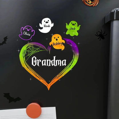 Grandma Mom Boo Flying Heart Personalized Decal, Halloween Decor Decal The Next Custom Gift