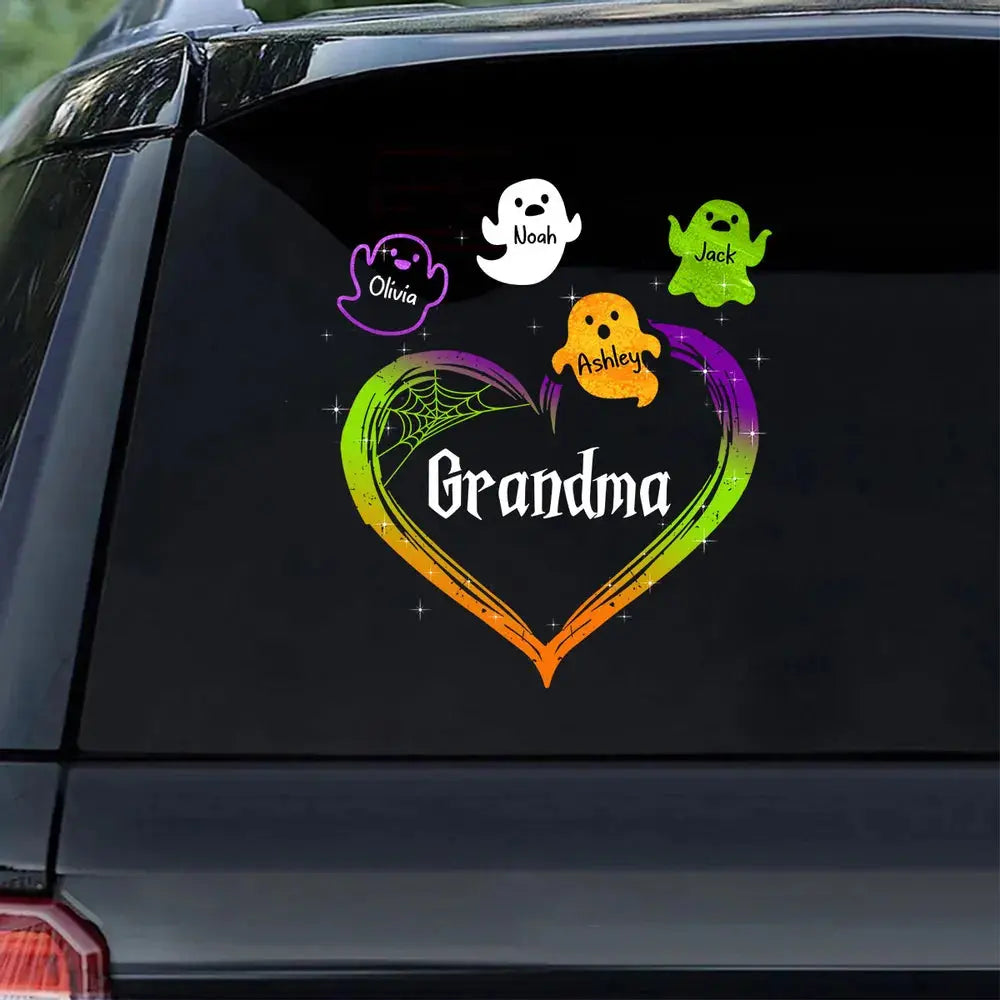 Grandma Mom Boo Flying Heart Personalized Decal, Halloween Decor Decal The Next Custom Gift