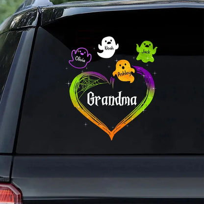 Grandma Mom Boo Flying Heart Personalized Decal, Halloween Decor Decal The Next Custom Gift