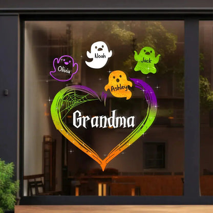 Grandma Mom Boo Flying Heart Personalized Decal, Halloween Decor Decal The Next Custom Gift