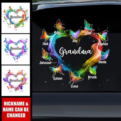 Grandma Mom Colorful Smoke Heart Butterflies Personalized Car Decal Car Decal The Next Custom Gift