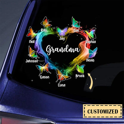 Grandma Mom Colorful Smoke Heart Butterflies Personalized Car Decal Car Decal The Next Custom Gift