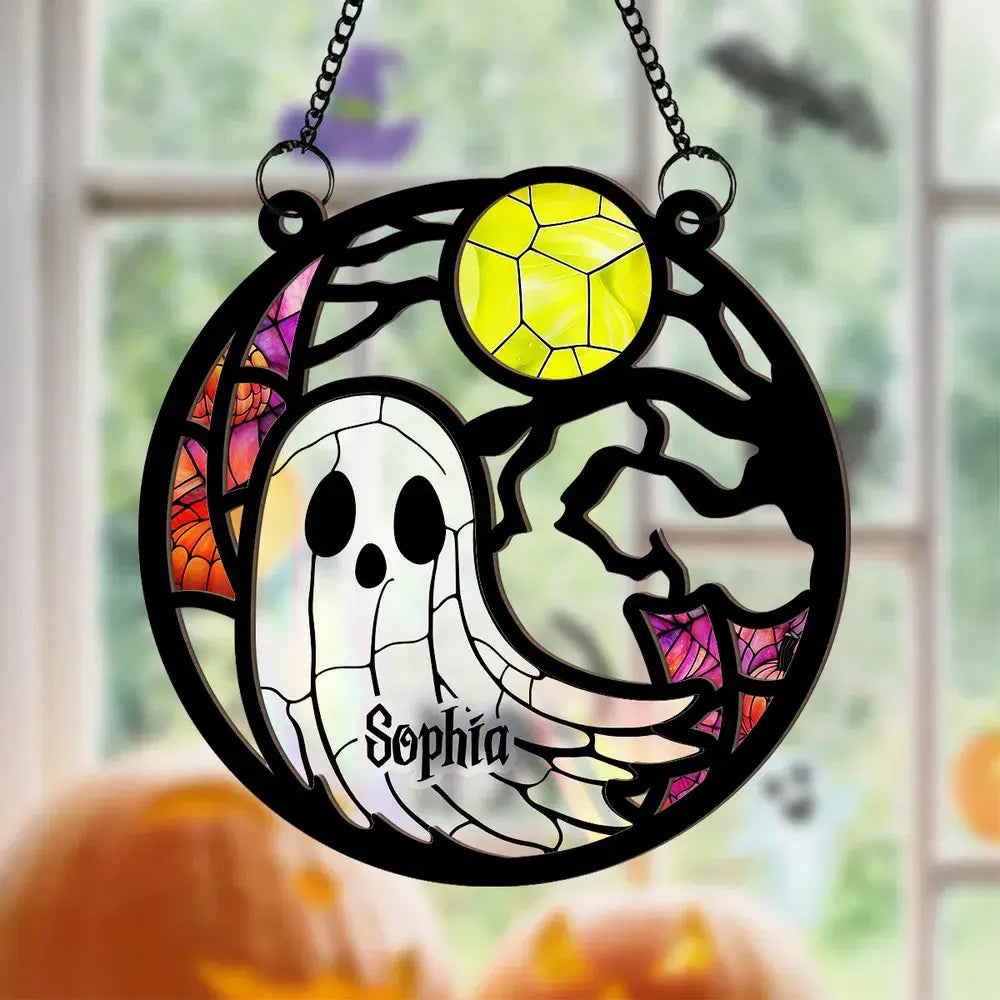 Grandma Mom Family Boo Crew Personalized Suncatcher, Halloween Decor Hanging Suncatcher Ornament The Next Custom Gift