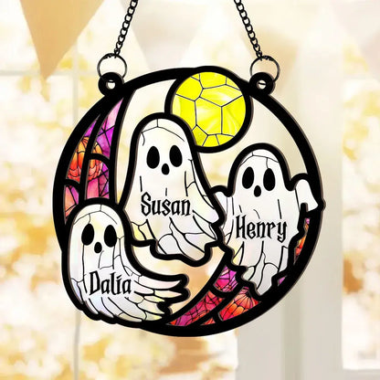 Grandma Mom Family Boo Crew Personalized Suncatcher, Halloween Decor Hanging Suncatcher Ornament The Next Custom Gift