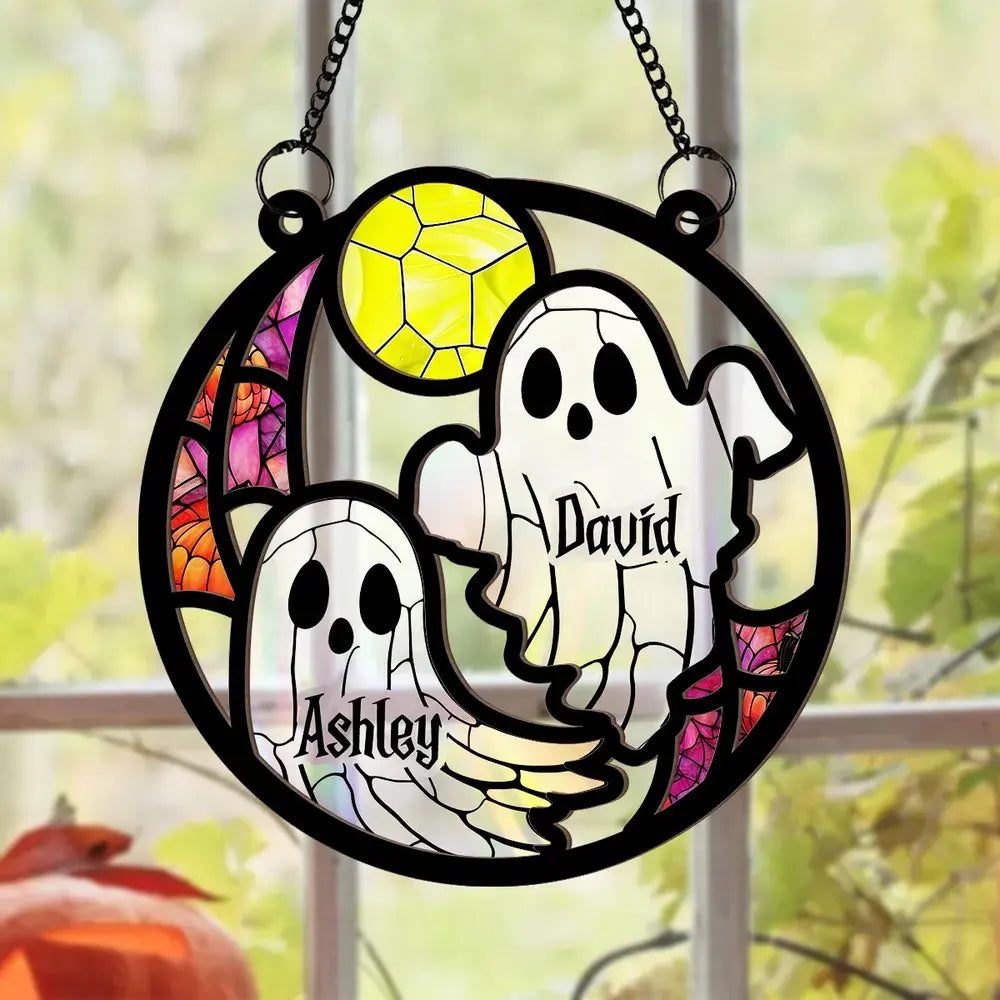 Grandma Mom Family Boo Crew Personalized Suncatcher, Halloween Decor Hanging Suncatcher Ornament The Next Custom Gift