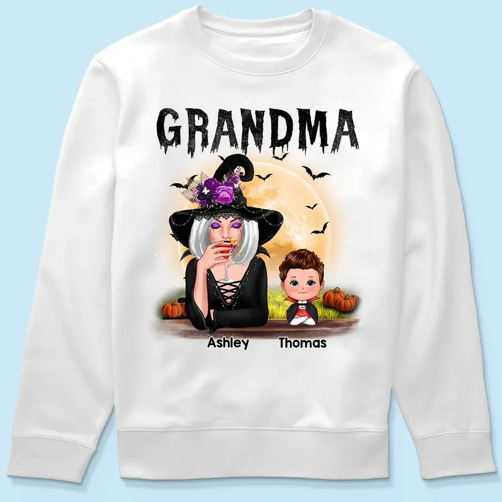 Grandma Mom Witch With Grandkids Halloween Personalized Shirt Shirts & Tops The Next Custom Gift