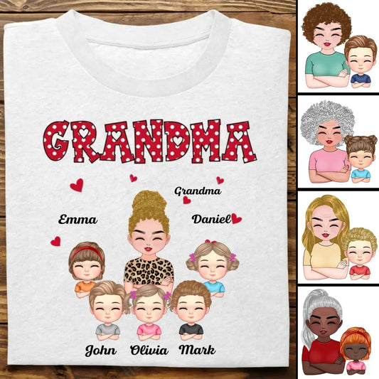 Grandma - Polka Dot Pattern Grandma And Grandkids Gift For Grandma - Personalized T-shirt - The Next Custom Gift  T-shirt