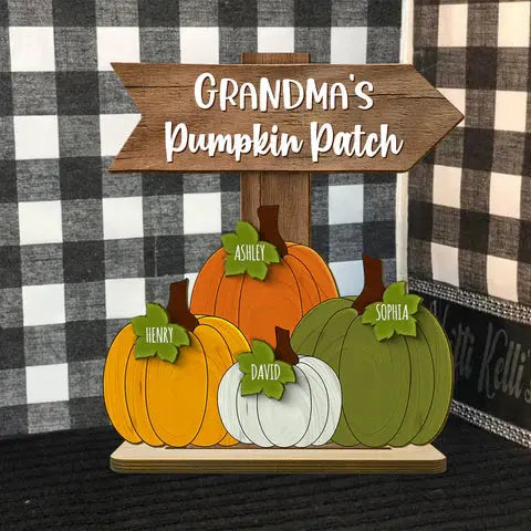 Grandma Pumpkin Patch Fall Season Personalized Standing Wooden Plaque Standing Wooden Plaque The Next Custom Gift