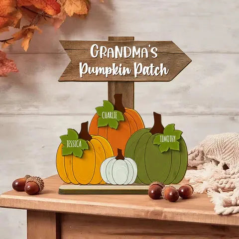 Grandma Pumpkin Patch Fall Season Personalized Standing Wooden Plaque Standing Wooden Plaque The Next Custom Gift