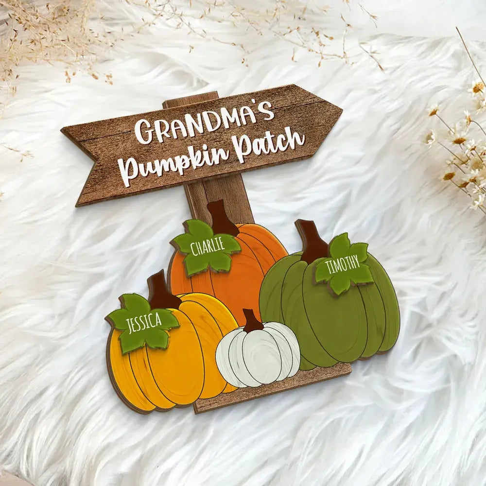 Grandma Pumpkin Patch Fall Season Personalized Standing Wooden Plaque Standing Wooden Plaque The Next Custom Gift