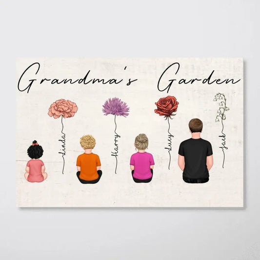 Grandma - Vintage Birth Month Flowers Garden With Grandkids - Personalized Poster (TL) Poster The Next Custom Gift