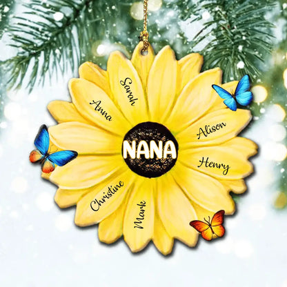 Grandma With Grandkids Flower Personalized Wood Ornament ornament The Next Custom Gift