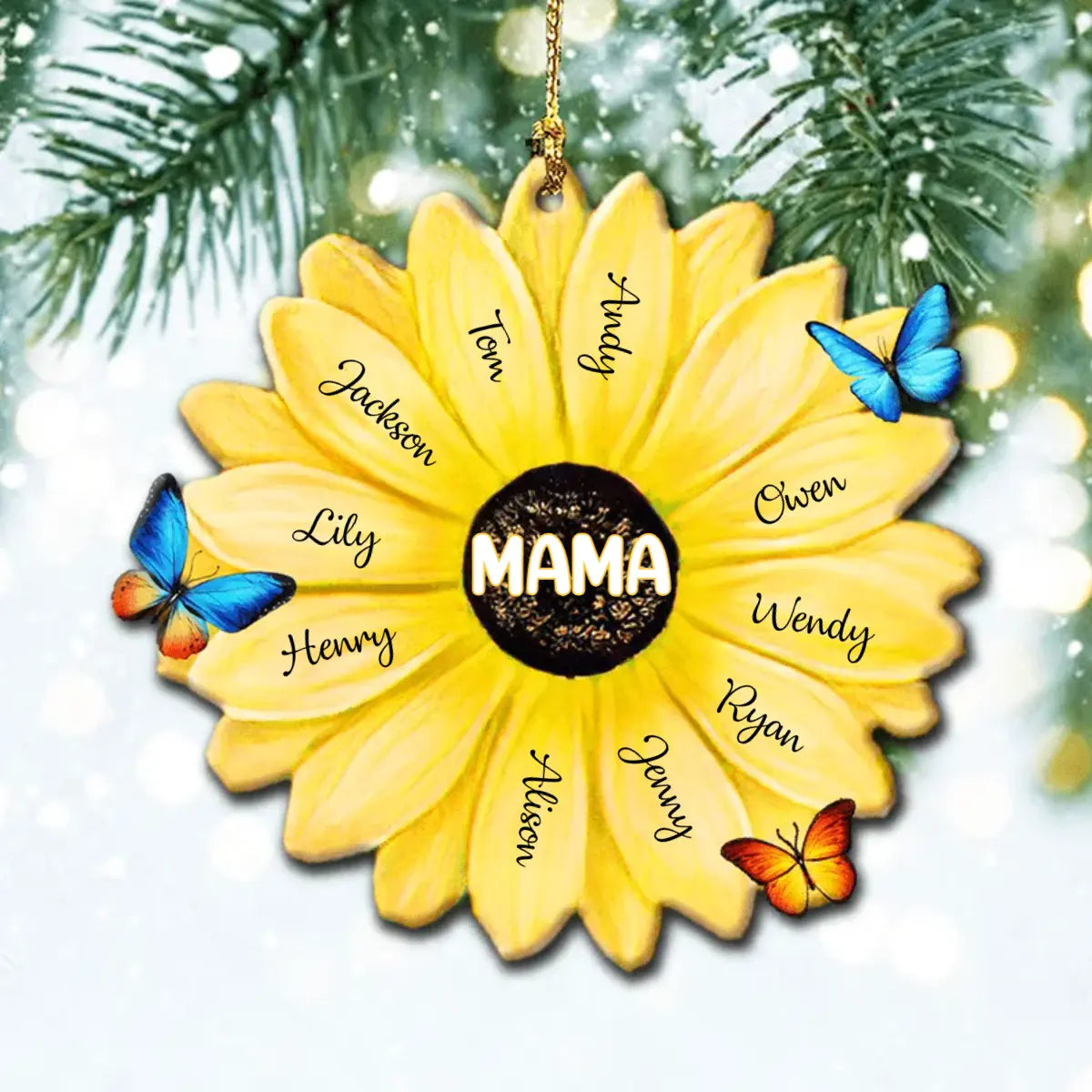 Grandma With Grandkids Flower Personalized Wood Ornament ornament The Next Custom Gift