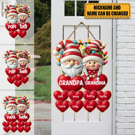 Grandma & Grandpa Mom & Dad With Heart Kids Personalized Shape Wooden Sign ornament The Next Custom Gift